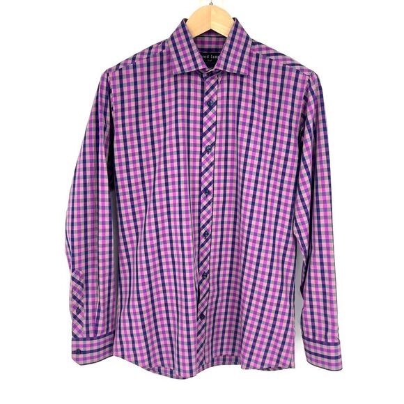 JARED LANG Dress Shirt Mens Size S/2 Purple Gingham‎ Plaid Long Sleeve Button Up - Picture 1 of 10